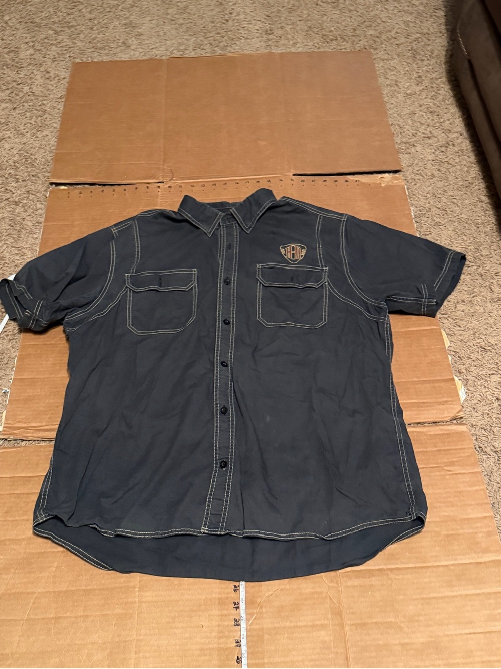 Harley-Davidson Navy Blue Short-Sleeve Button-Down Shirt with Patch